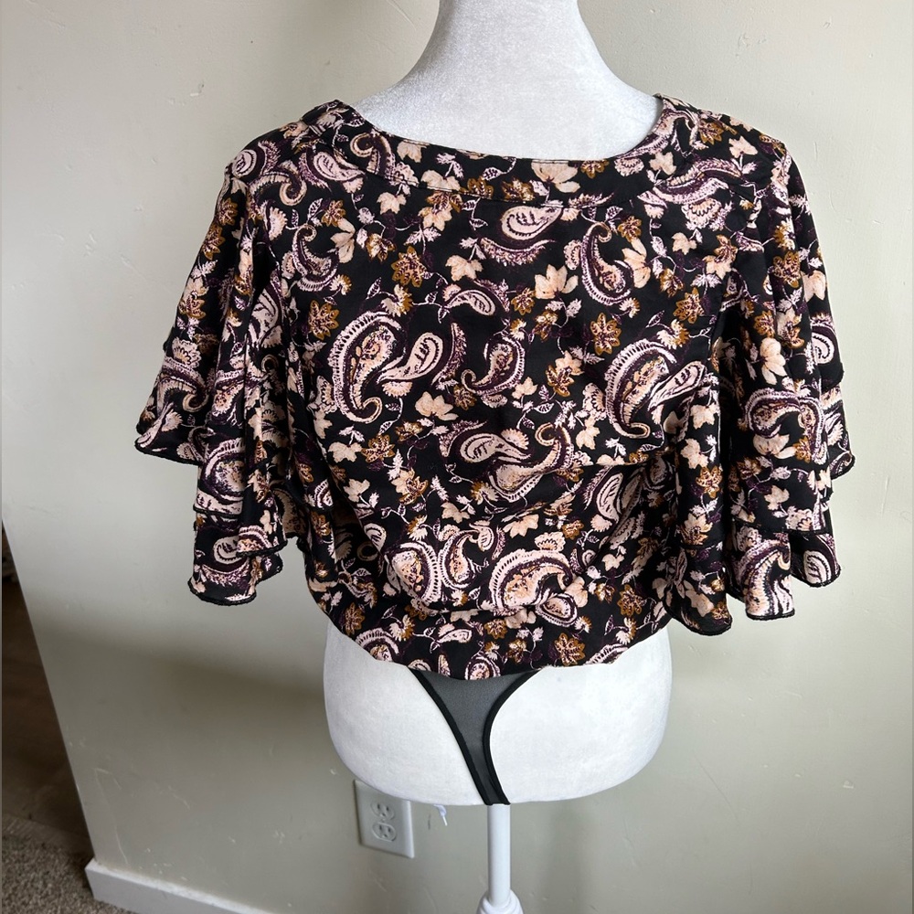 Free People Call Me Later Bodysuit Top Women’s XS Casual Paisley Printed EUC - Picture 2 of 10
